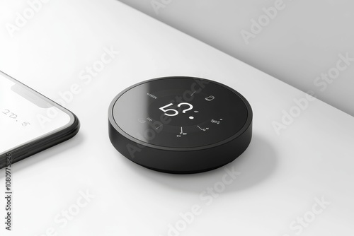 Black round device with a white number 5.