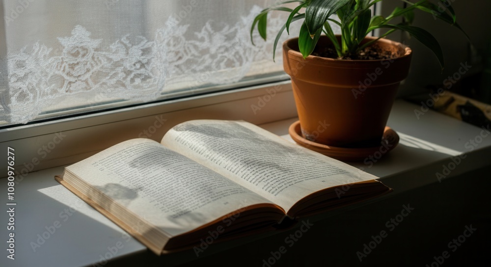 Serene afternoon with book the window Serene afternoon with book the window