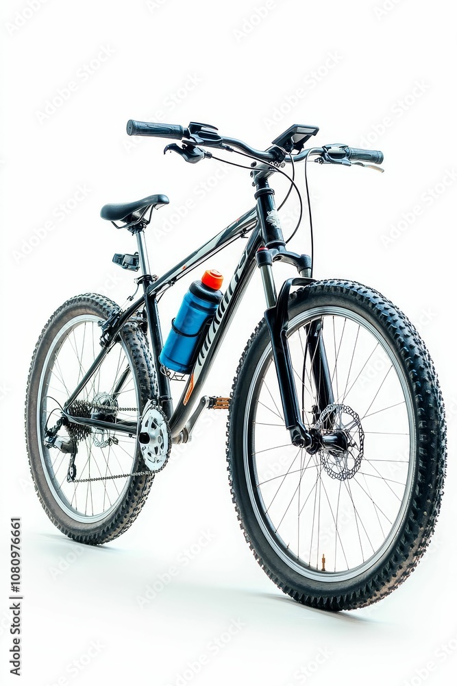 Black mountain bike with water bottle isolated on white. Black mountain bike with water bottle isolated on white.