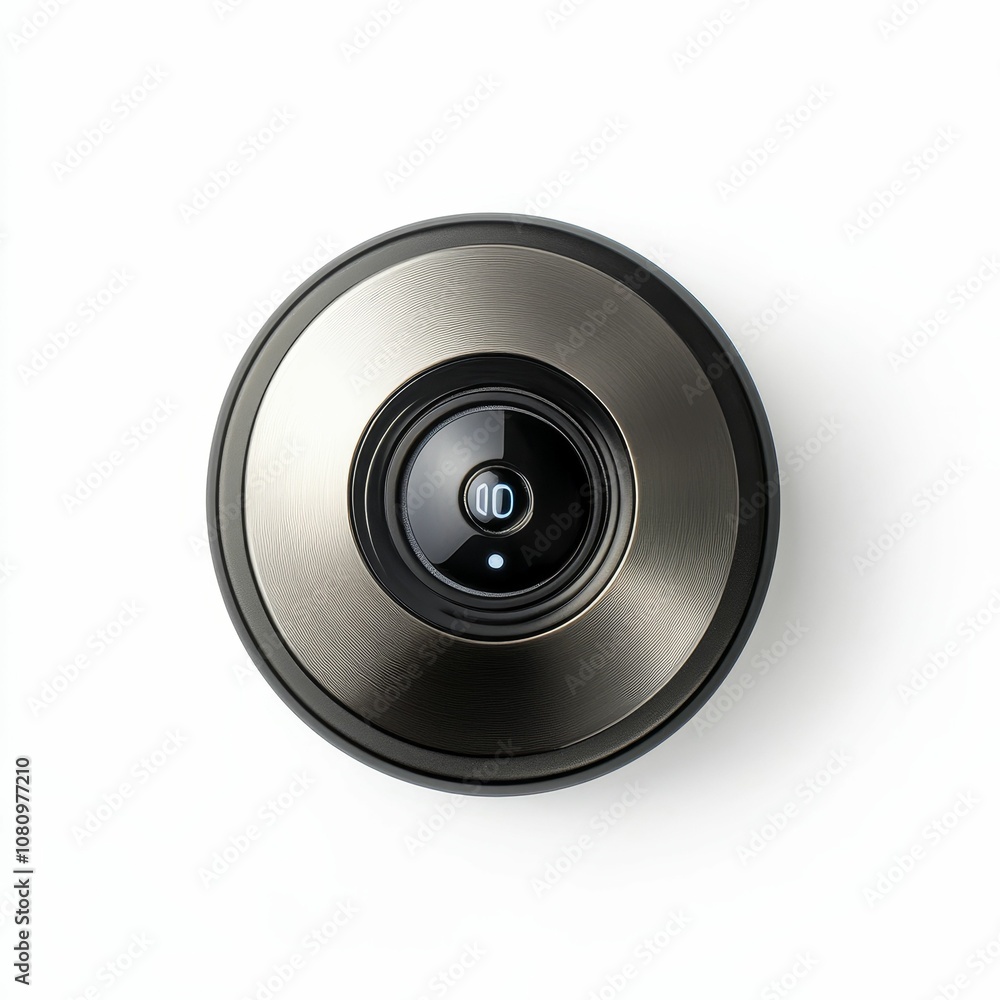 Circular black and silver object with a light. Circular black and silver object with a light.
