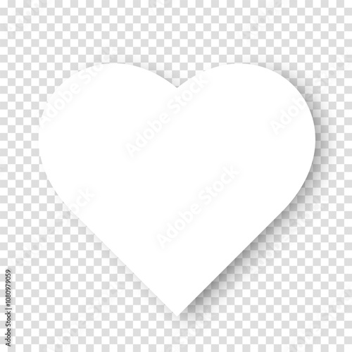 A white heart with a shadow on a transparent background. The paper heart effect. The concept of Valentine's Day. Vector EPS 10.