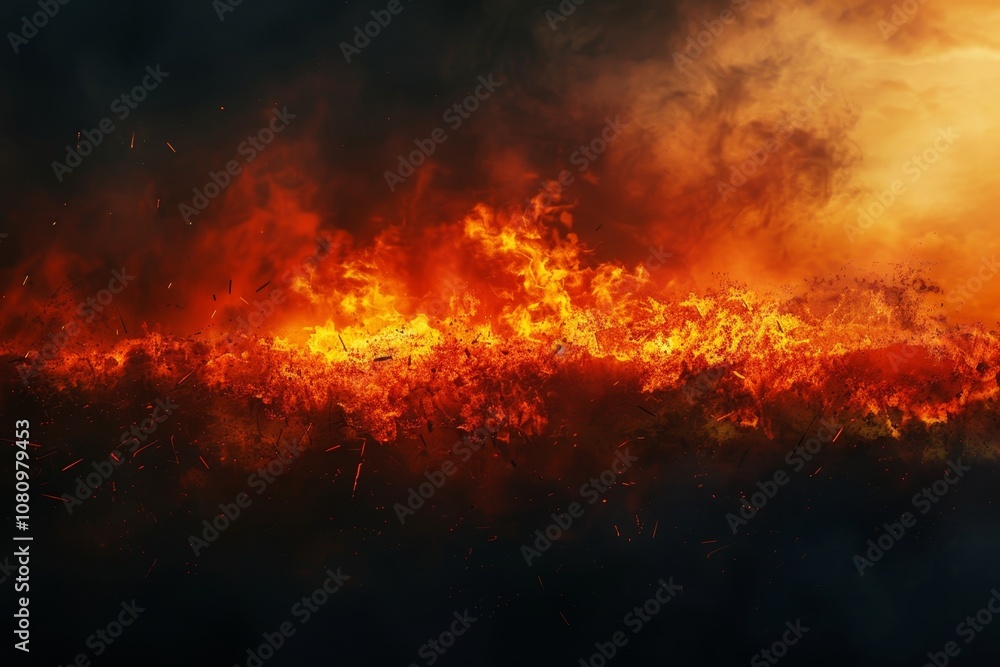A blazing inferno consumes a night sky, showcasing the destructive power of a wildfire A blazing orange inferno against a darkened sky A blazing inferno consumes a night sky, showcasing the destructive power of a wildfire A blazing orange inferno against a darkened sky