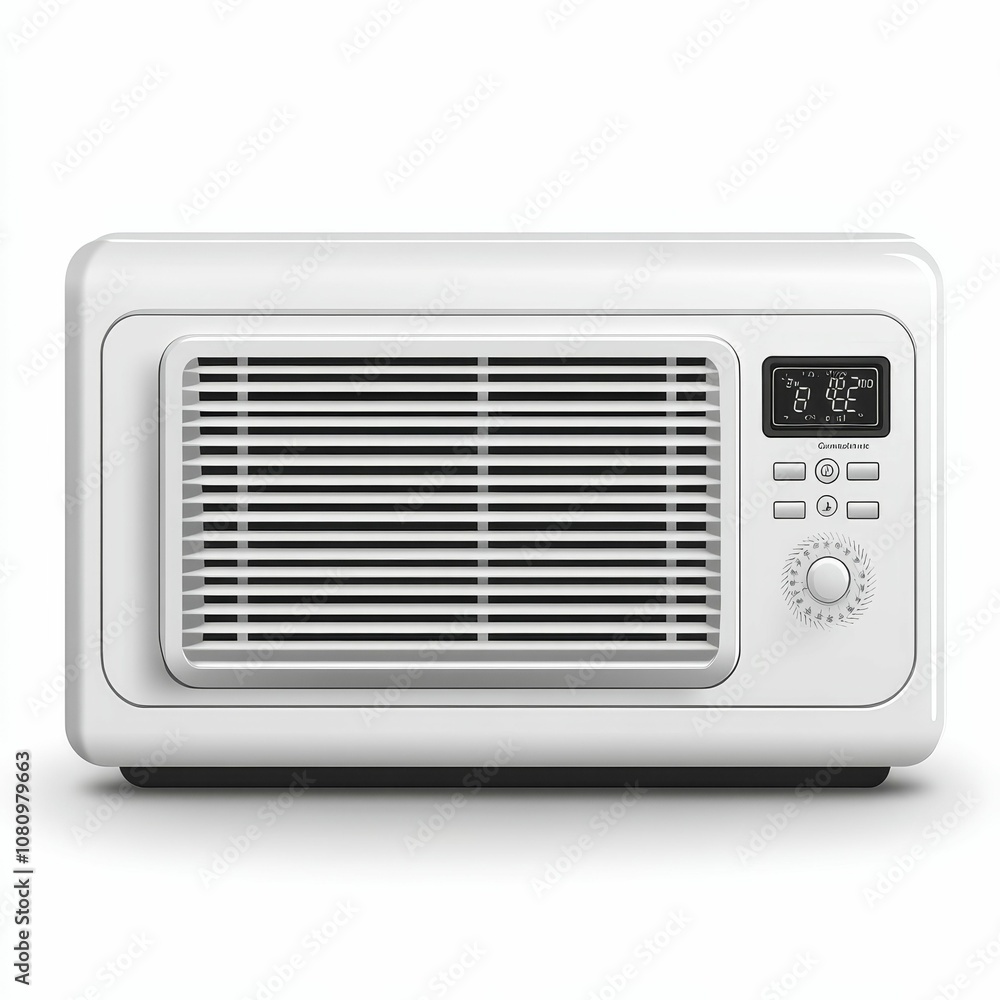 White window air conditioner with digital display. White window air conditioner with digital display.