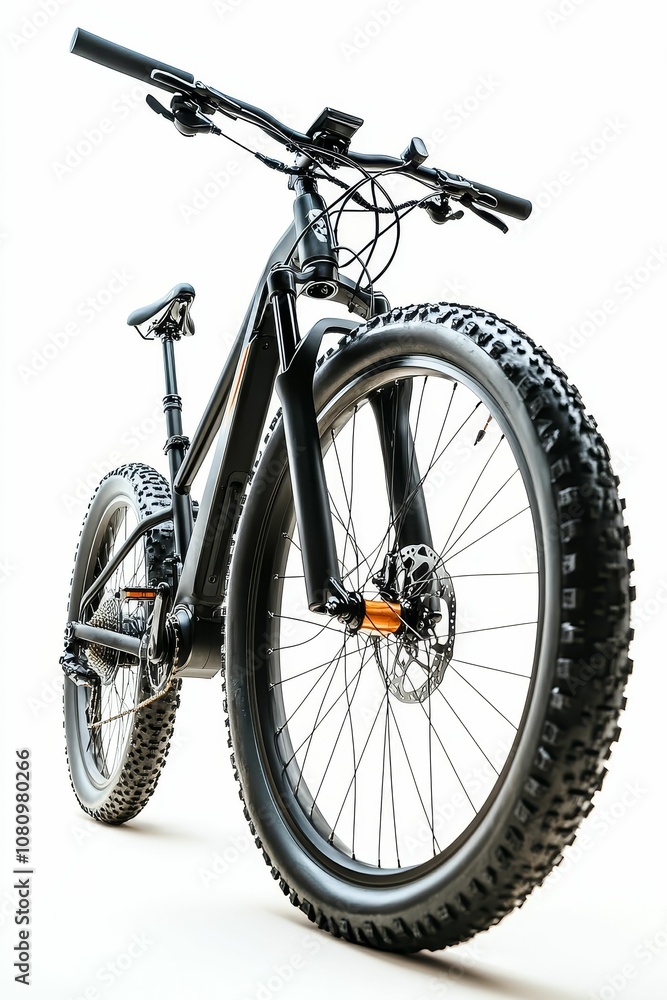 Fototapeta premium Black fat tire bike with orange accents.