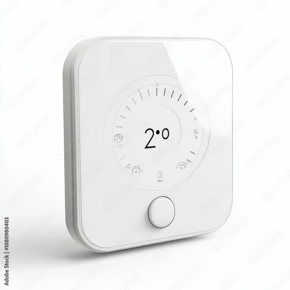White thermostat with digital display. White thermostat with digital display.