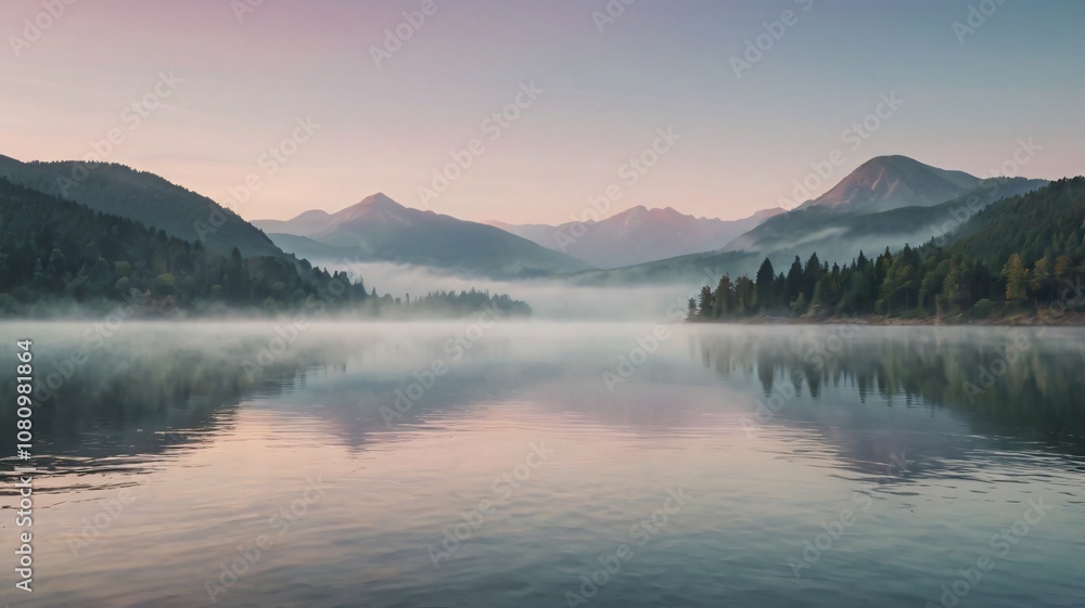 Misty Mountain Lake at Dawn. Misty Mountain Lake at Dawn.