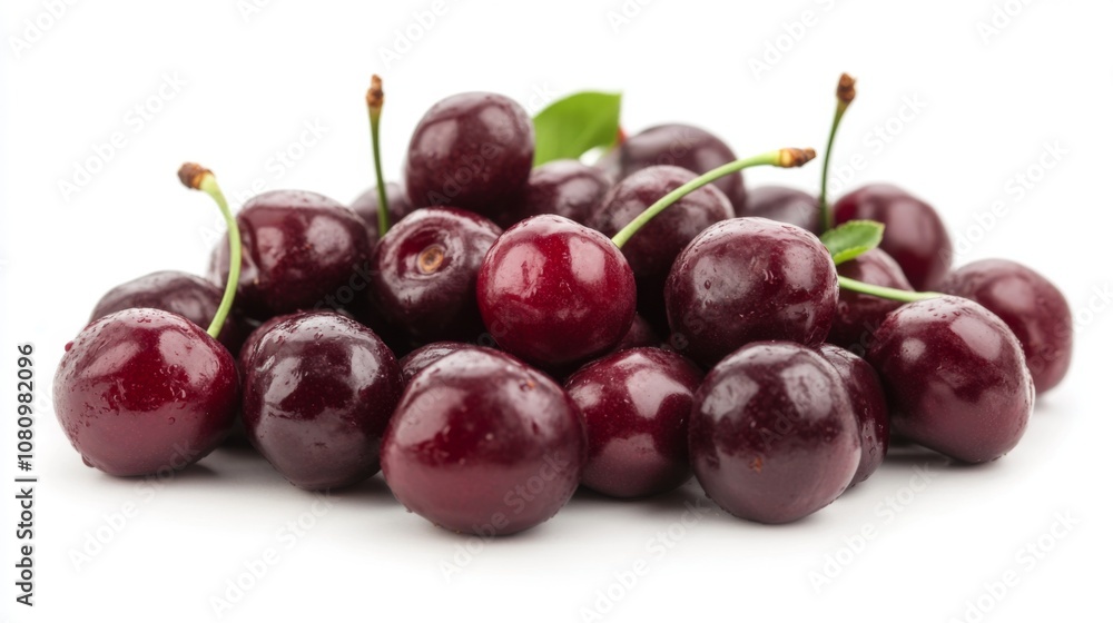 Closeup of Ripe Red Cherries on White Background Closeup of Ripe Red Cherries on White Background