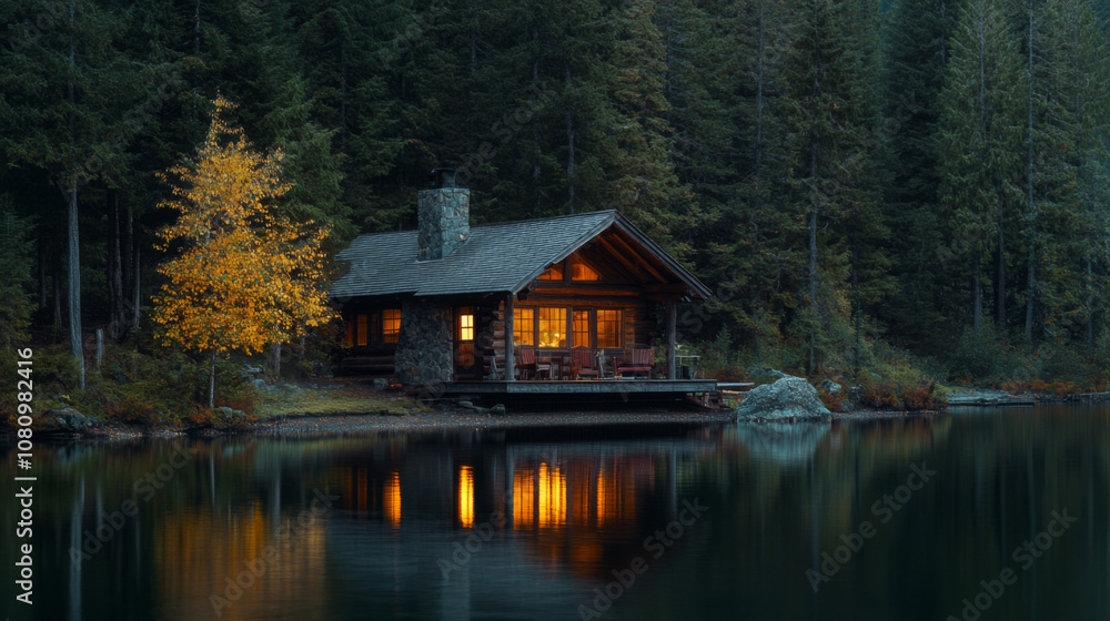 Fototapeta premium Log cabin by secluded lake
