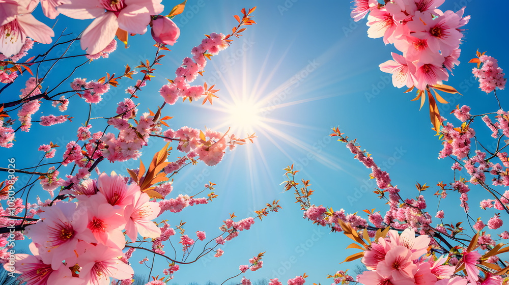 Flor de primavera Sakura hermosa flor de cerezo sobre fondo del cielo azul en primavera Flor de primavera Sakura hermosa flor de cerezo sobre fondo del cielo azul en primavera