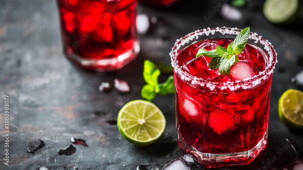 Refreshing Red Cocktail with Lime and Mint Refreshing Red Cocktail with Lime and Mint