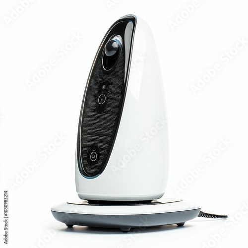 White futuristic speaker with a cord. photo