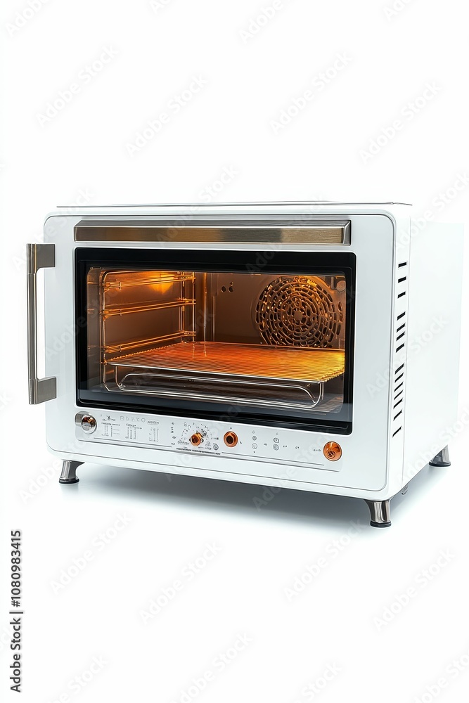 Obraz premium White oven with open door and glowing interior.