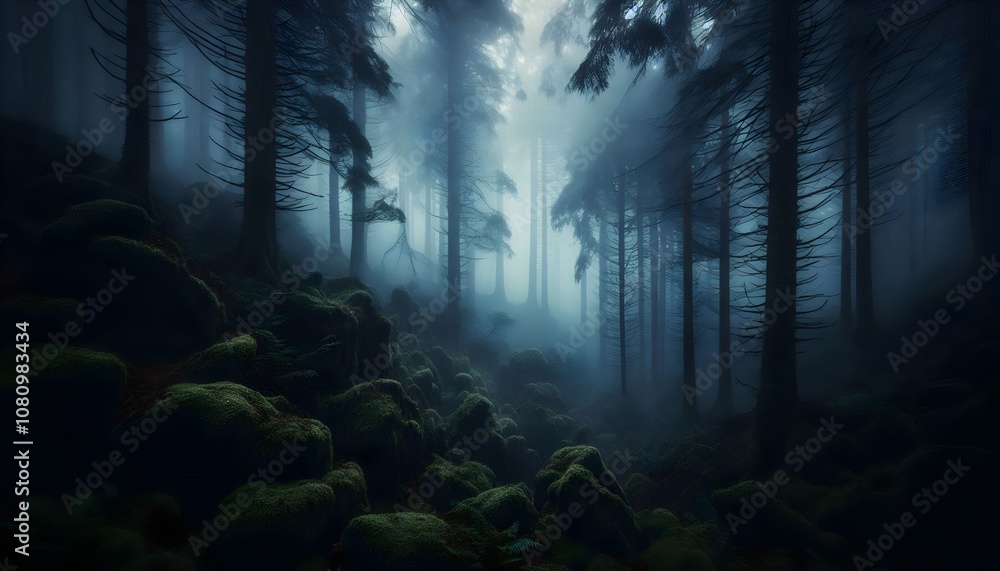 fog in the forest, misty morning in the forest, fog in nature fog in the forest, misty morning in the forest, fog in nature