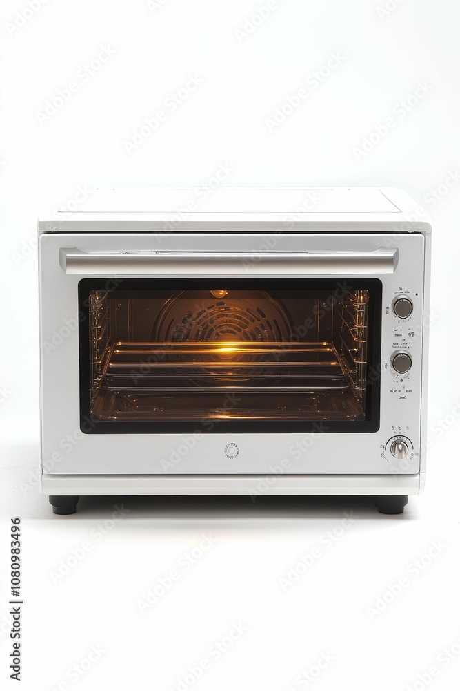 Fototapeta premium White oven with interior light on.