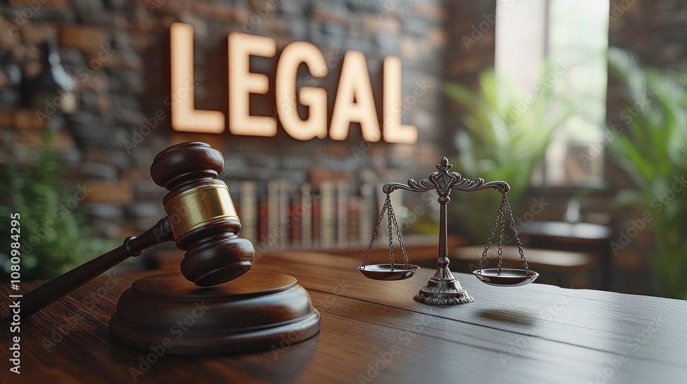 Legal symbols with gavel and scales on a desk. Legal symbols with gavel and scales on a desk.