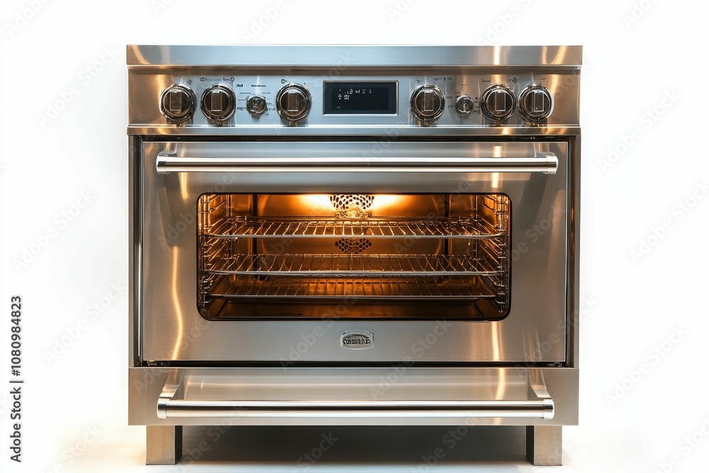 Stainless steel oven with glowing interior. Stainless steel oven with glowing interior.