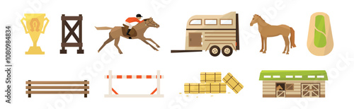 Equestrian Sport Equipment and Horse Riding Gear Vector Set