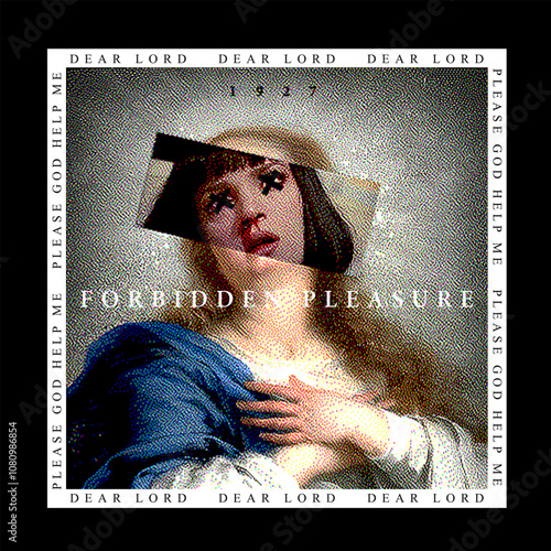 Art design of urban of the iconic religious bitmap Contemporary urban, religious illustration painting merged with rebel girl, pixel art. Forbidden Pleasures'capturing urban edge