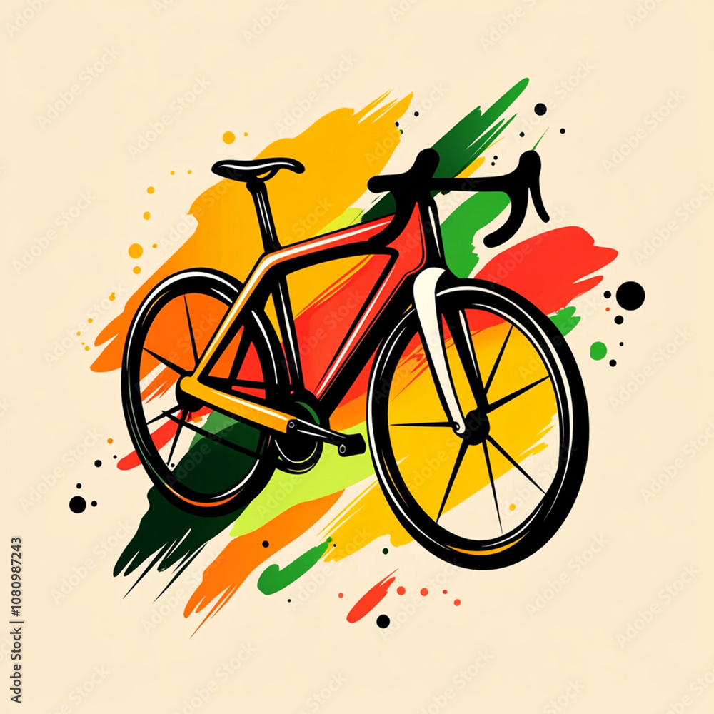 Fototapeta premium Bicycle illustration on a colorful background, perfect for logo and icon designs related to cycling and outdoor sports.
