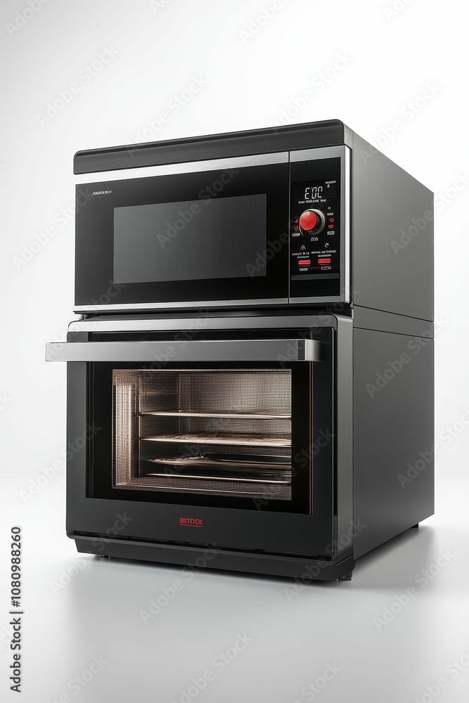 Fototapeta premium Black microwave and oven combo.