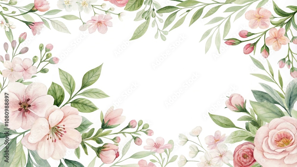 Obraz premium Delicate watercolor floral pattern with soft petals and greenery, soft, floral arrangement
