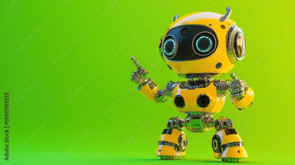 Cheerful yellow robot with a green background. Cheerful yellow robot with a green background.
