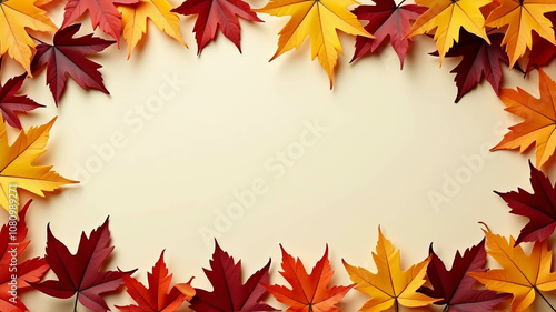 Autumn background with copy space of autumn leaves and pumpkins, Thanksgiving tradition, Thanksgiving background