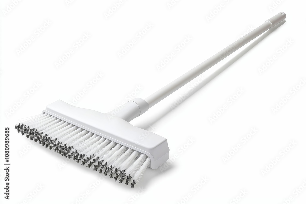 White broom with long handle. White broom with long handle.