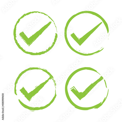 Approval check icon isolated, set quality sign, green tick – stock vector