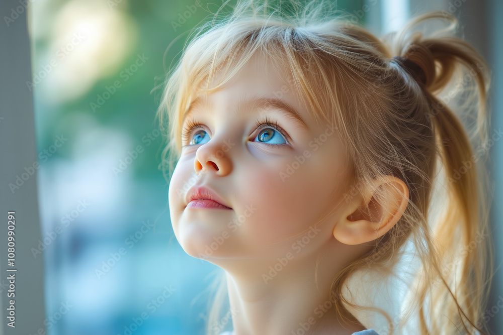 A little girl looking out of a window A little girl looking out of a window