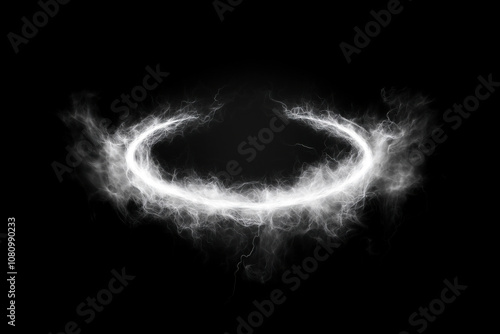 Abstract white thunder halo on black background photo