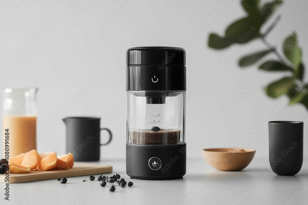 Black coffee maker brewing on white countertop. Black coffee maker brewing on white countertop.
