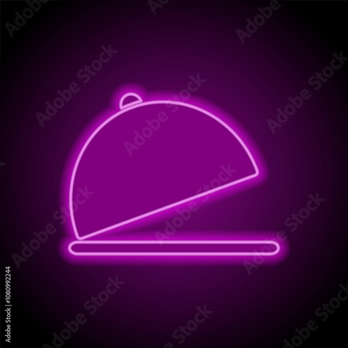 Tray simple icon vector. Flat design. Purple neon on black background