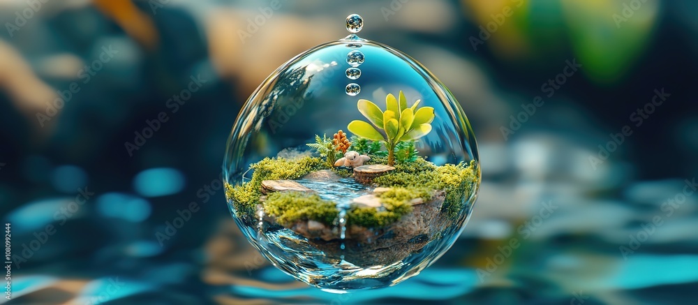 A miniature ecosystem encapsulated in a water droplet. A miniature ecosystem encapsulated in a water droplet.