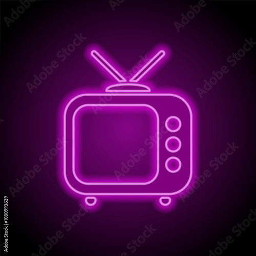 Wallpaper Mural Retro TV simple icon. Flat design. Purple neon on black background Torontodigital.ca