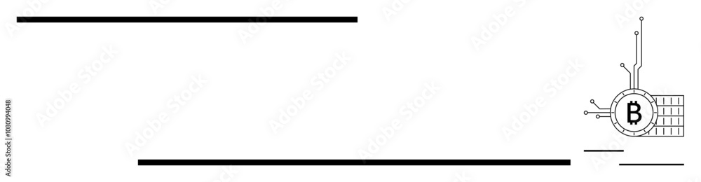 Black lines with a Bitcoin symbol incorporating circuit elements. Ideal for cryptocurrency, blockchain, digital finance, modern technology, futuristic concepts. Simple clean design Black lines with a Bitcoin symbol incorporating circuit elements. Ideal for cryptocurrency, blockchain, digital finance, modern technology, futuristic concepts. Simple clean design