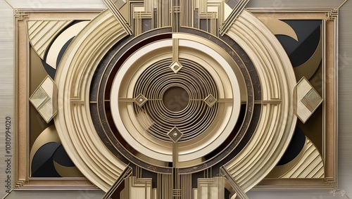 Golden Abstract Symmetry – Art Deco Geometric Wall Art Design Generate Variations Reference this Style & Composition