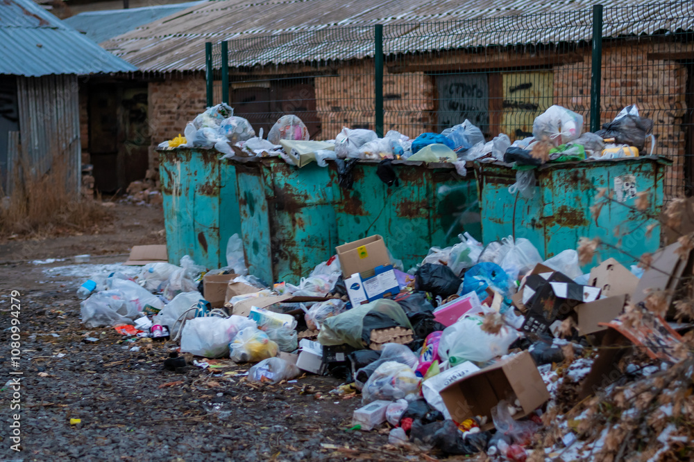 custom made wallpaper toronto digitalPlastic pollution in the city. Global warming concept. High quality photo.