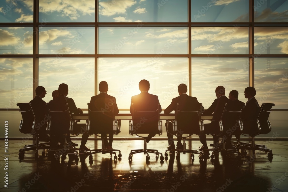 Silhouette of a CEO leading a meeting with his team in a modern office setting A CEO leading a meeting with confidence Silhouette of a CEO leading a meeting with his team in a modern office setting A CEO leading a meeting with confidence