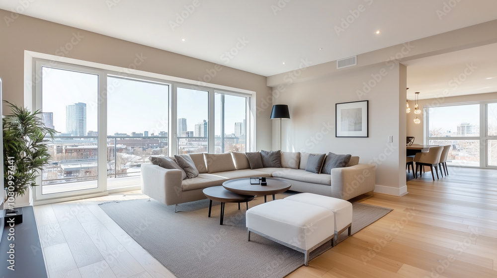 Elegant City View Apartment Featuring Modern Furnishings and Abundant Natural Light in a Spacious Layout