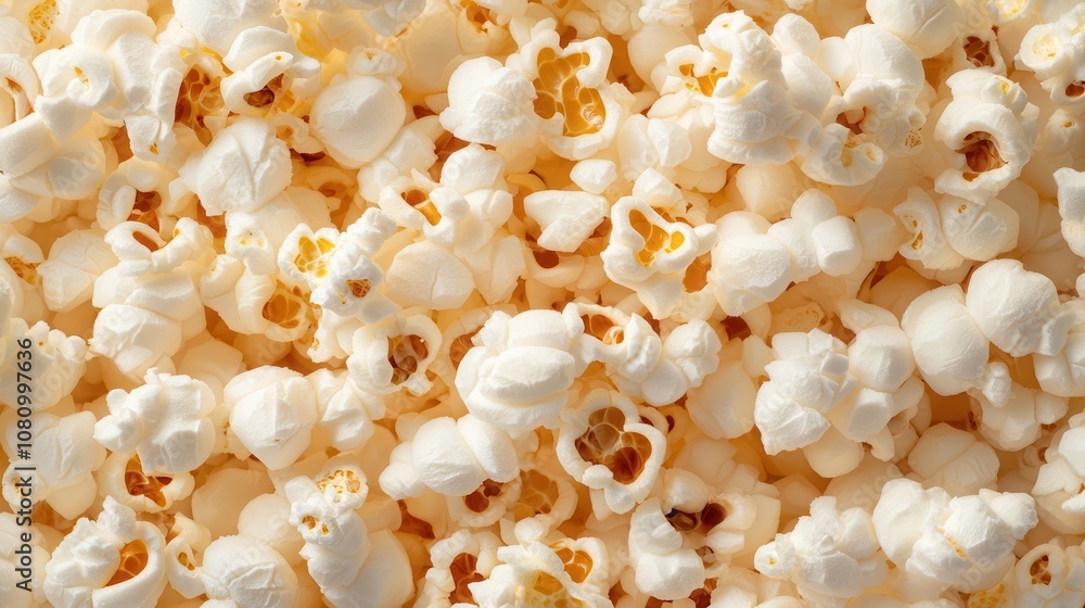 A close-up view of fluffy American popcorn on a seamless white background showcasing joyful textures and details captured in bright light A close-up view of fluffy American popcorn on a seamless white background showcasing joyful textures and details captured in bright light