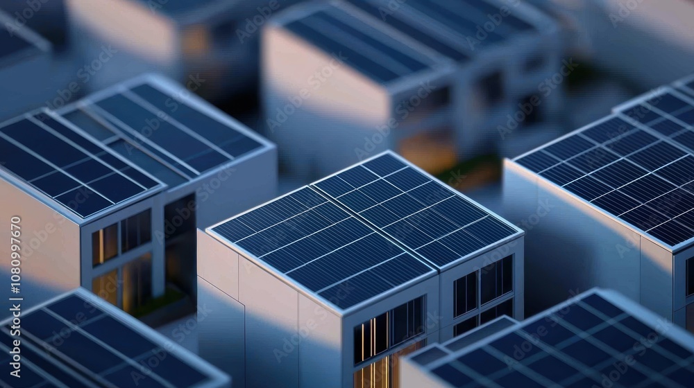 A smart cityscape with solar-paneled rooftops and green spaces, reflecting modernized urban architecture A smart cityscape with solar-paneled rooftops and green spaces, reflecting modernized urban architecture