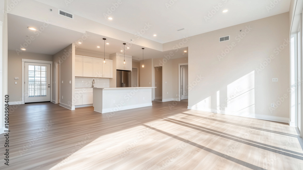 Bright and Modern Empty Apartment for Sale, Showcasing Clean Lines and a Spacious Layout in a Desirable Urban Location