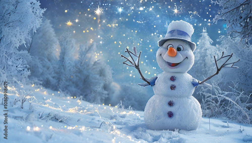 Obraz premium Frosty the Snowman in a Magical Winter Landscape