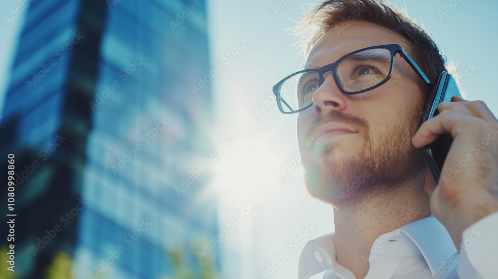 Professional Real Estate Agent Engaged in a Phone Call About Property Sales in a Modern Office Setting During Daylight Hours
