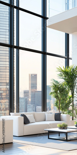 Obraz na płótnie Experience the Elegance of Modern Urban Living in a Spacious and Luxurious Apartment With Breathtaking Skyline Views w salonie