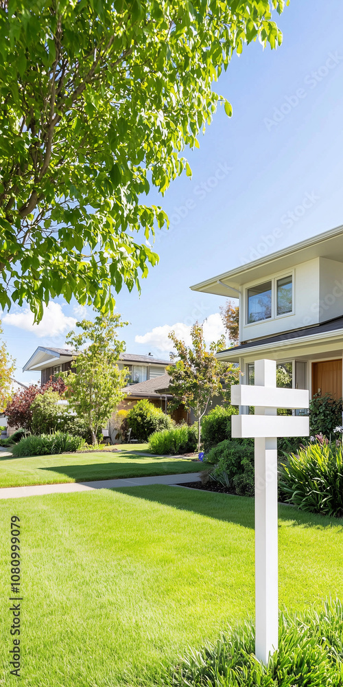 Charming House With a for Sale Sign on a Bright Sunny Day and a Beautifully Landscaped Lawn