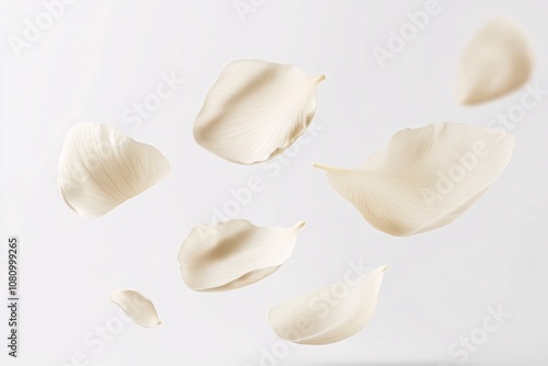White Rose Petals Falling on a Light Background - Delicate Floral Beauty