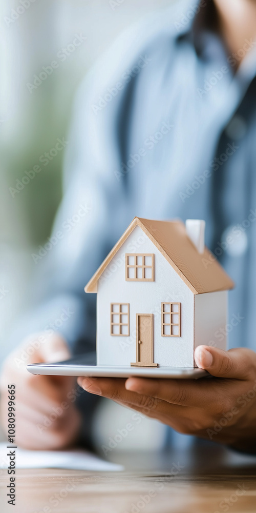 Real Estate Advisor Showcases a Virtual House Tour Using Innovative Technology for Potential Buyers in a Modern Professional Setting
