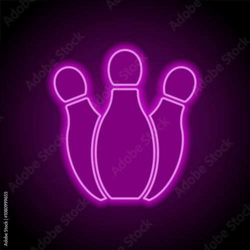 Bowling skittle simple icon. Flat design. Purple neon on black background